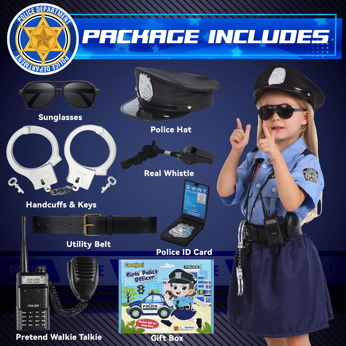 Cocojeci police costume belt adjustable for secure, comfortable fit.