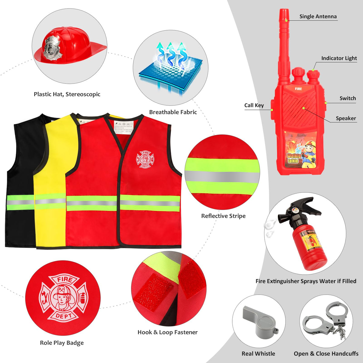 Cocojeci police set with hat vest and walkie-talkie for role-play adventures