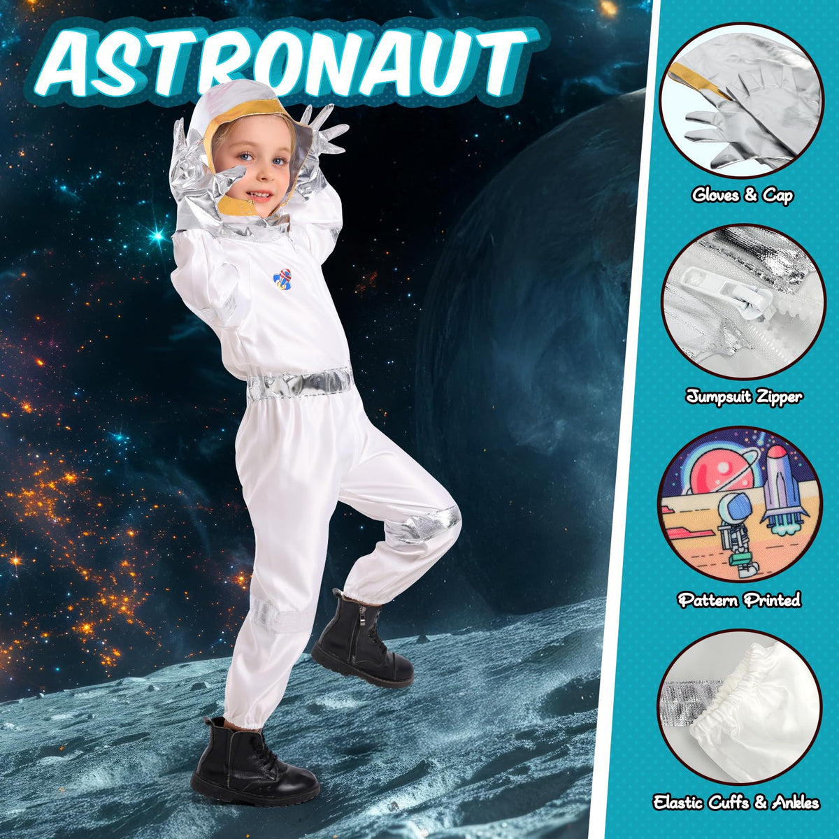 Cocojeci astronaut jumpsuit with front zipper for realistic dressing