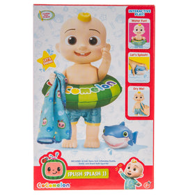 CoComelon JJ with shark bath squirter adds splashy bath-time fun.