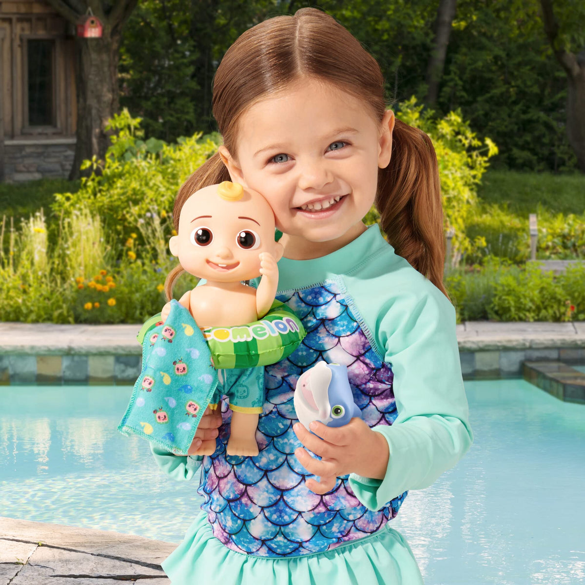 CoComelon JJ inflatable floatie for relaxed sea-side pretend play.
