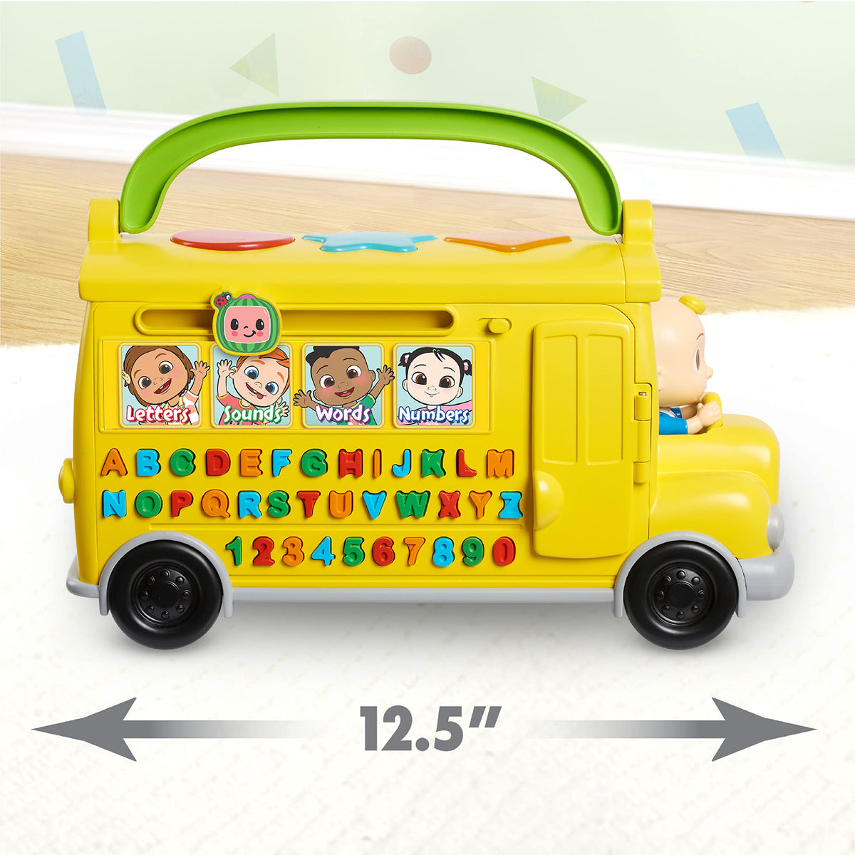 CoComelon bus with light-up shapes brightening during music play