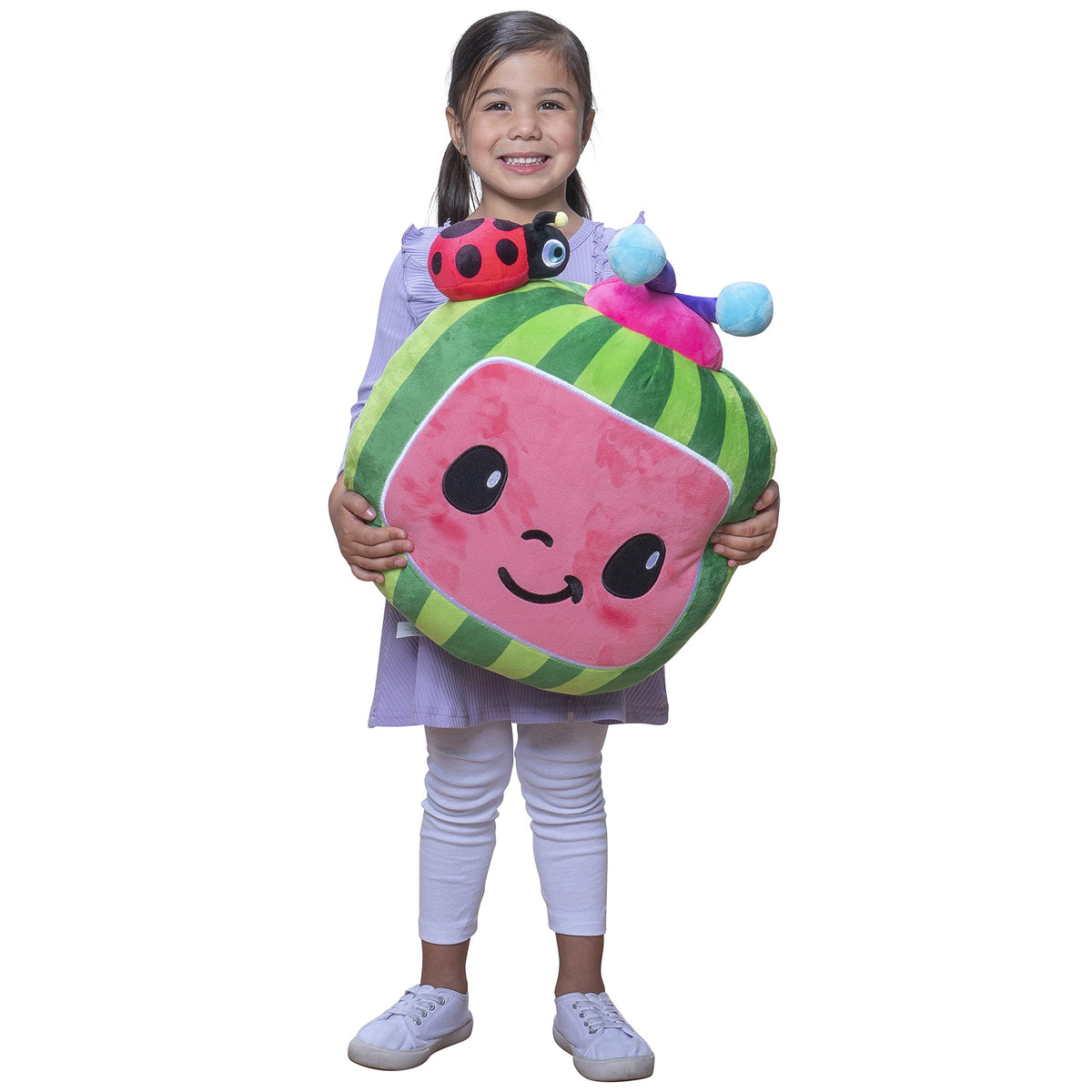 CoComelon Pillow Plush showing the 18-inch logo with antennas for cozy, imaginative play