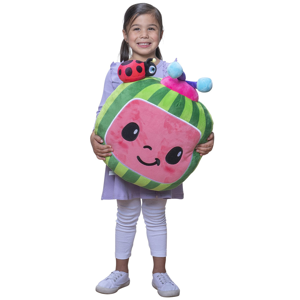 CoComelon Pillow Plush showing the 18-inch logo with antennas for cozy, imaginative play