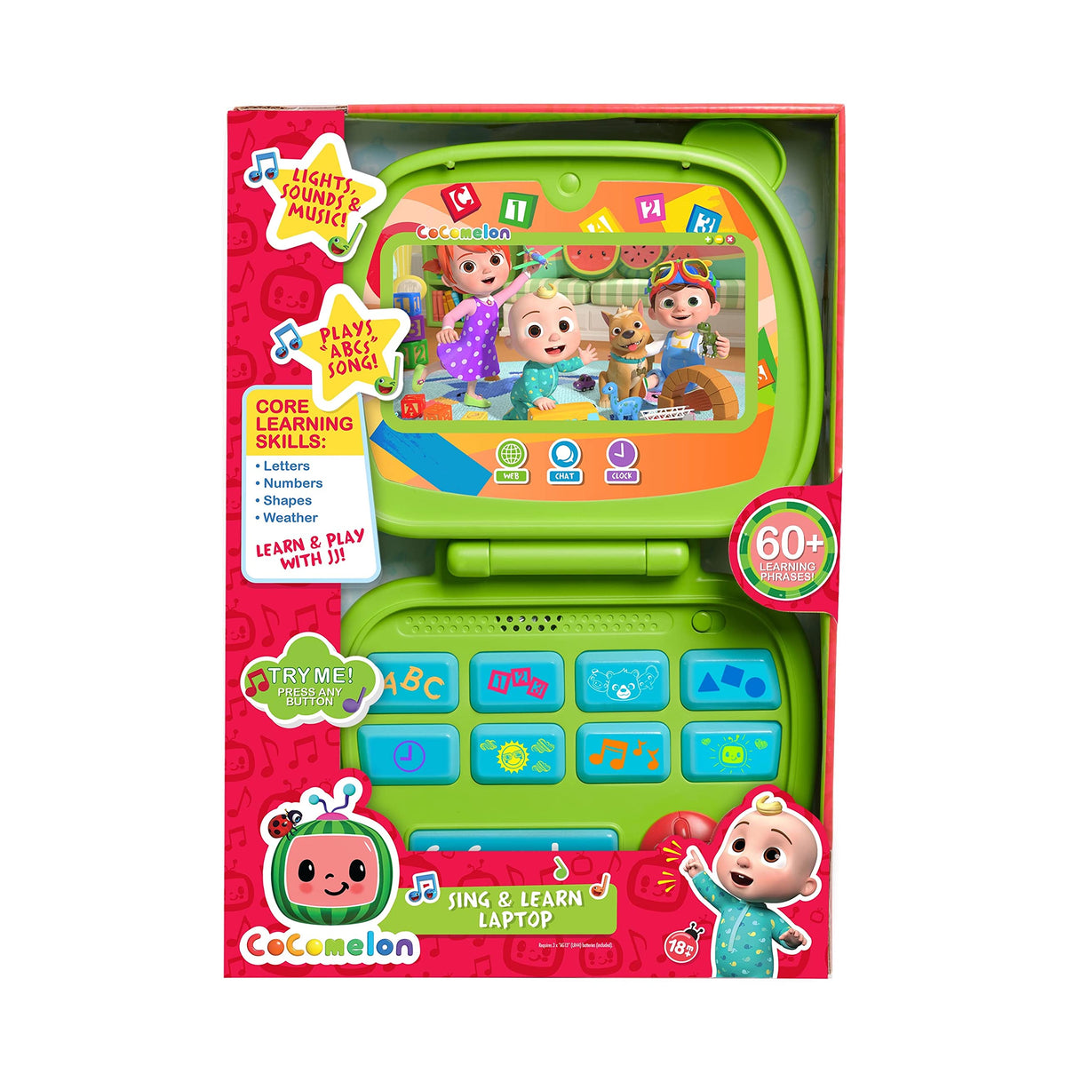 CoComelon Sing and Learn Laptop buttons light up guiding letter and number practice