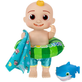 CoComelon Splish Splash JJ doll in swim trunks ready for water play.