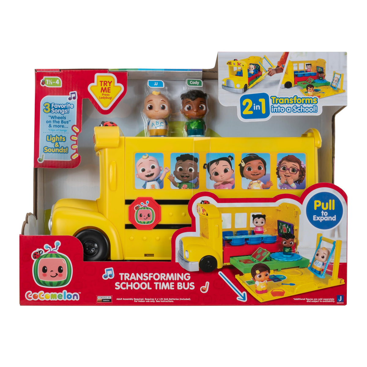 CoComelon Transforming School Time Bus front view with lights and songs for kids