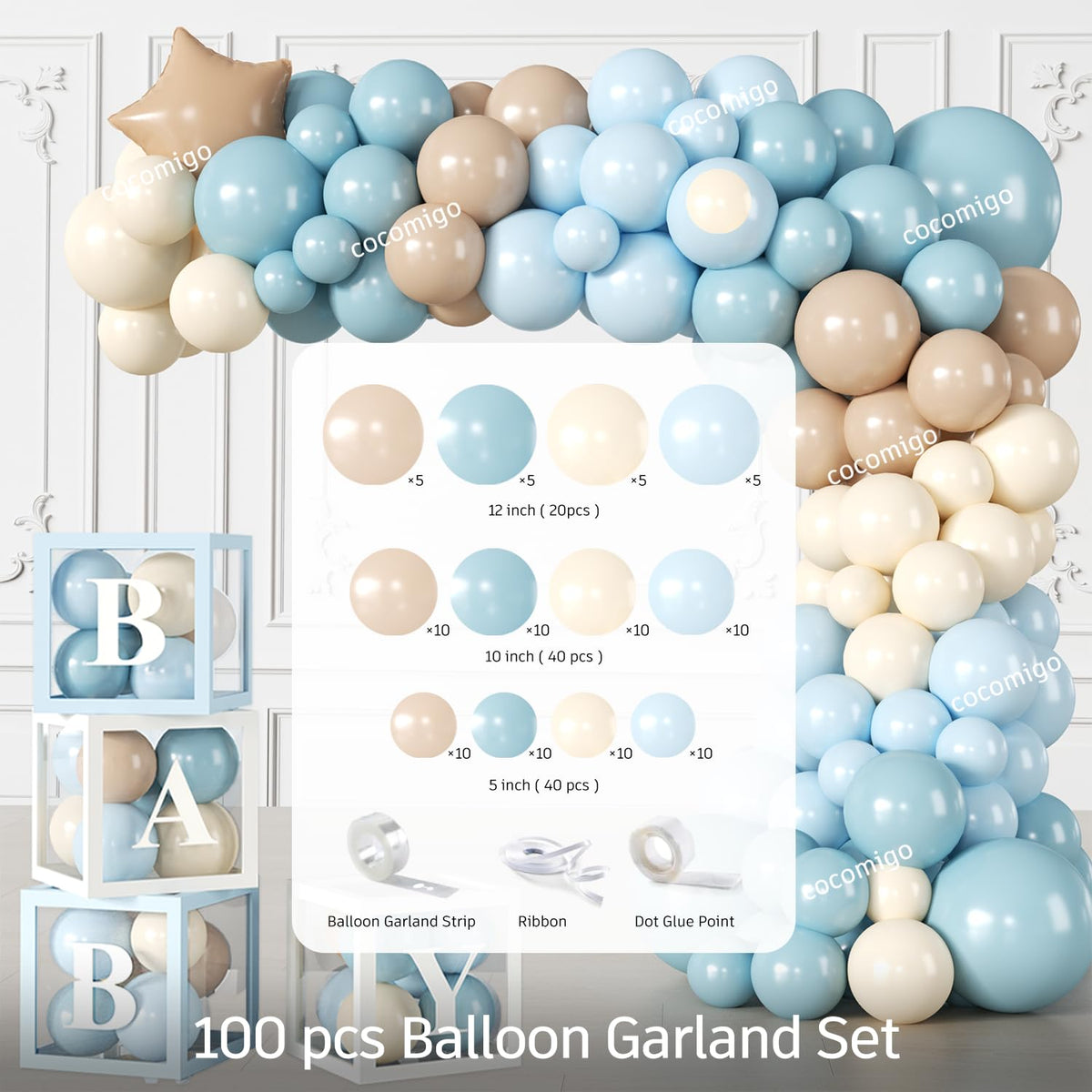 Cocomigo tableware captures the coordinated blue theme for easy hosting.