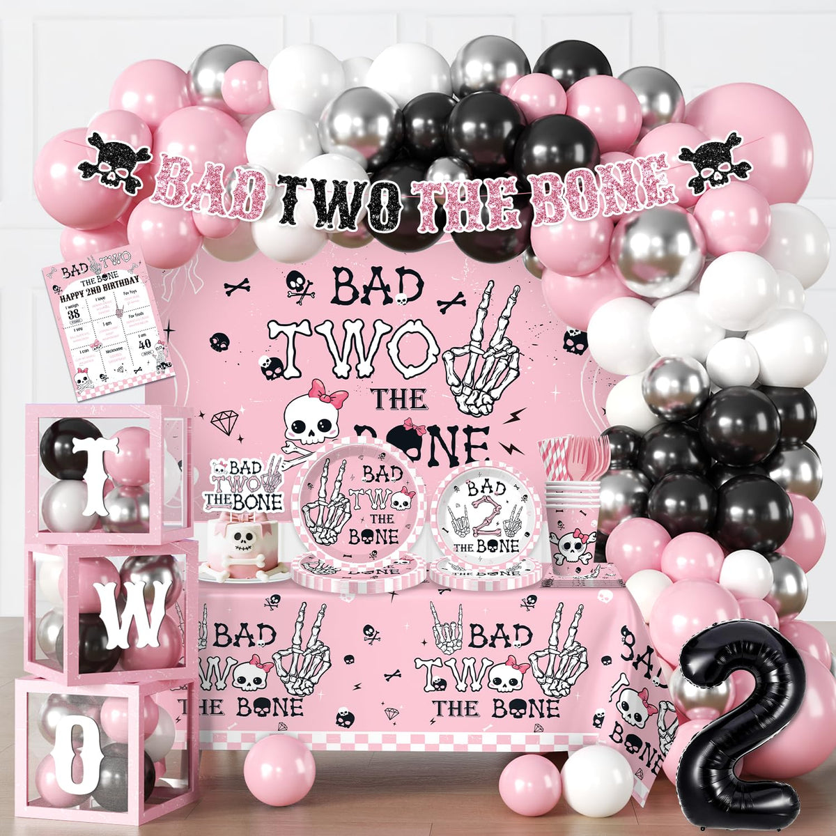 Cocomigo Bad Two the Bone banner for 2nd birthday decor