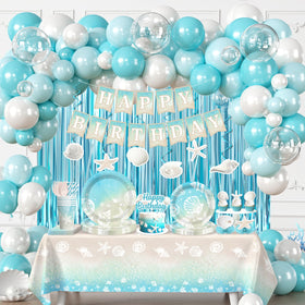 Cocomigo beach banner arch creates a striking ocean-themed entry.