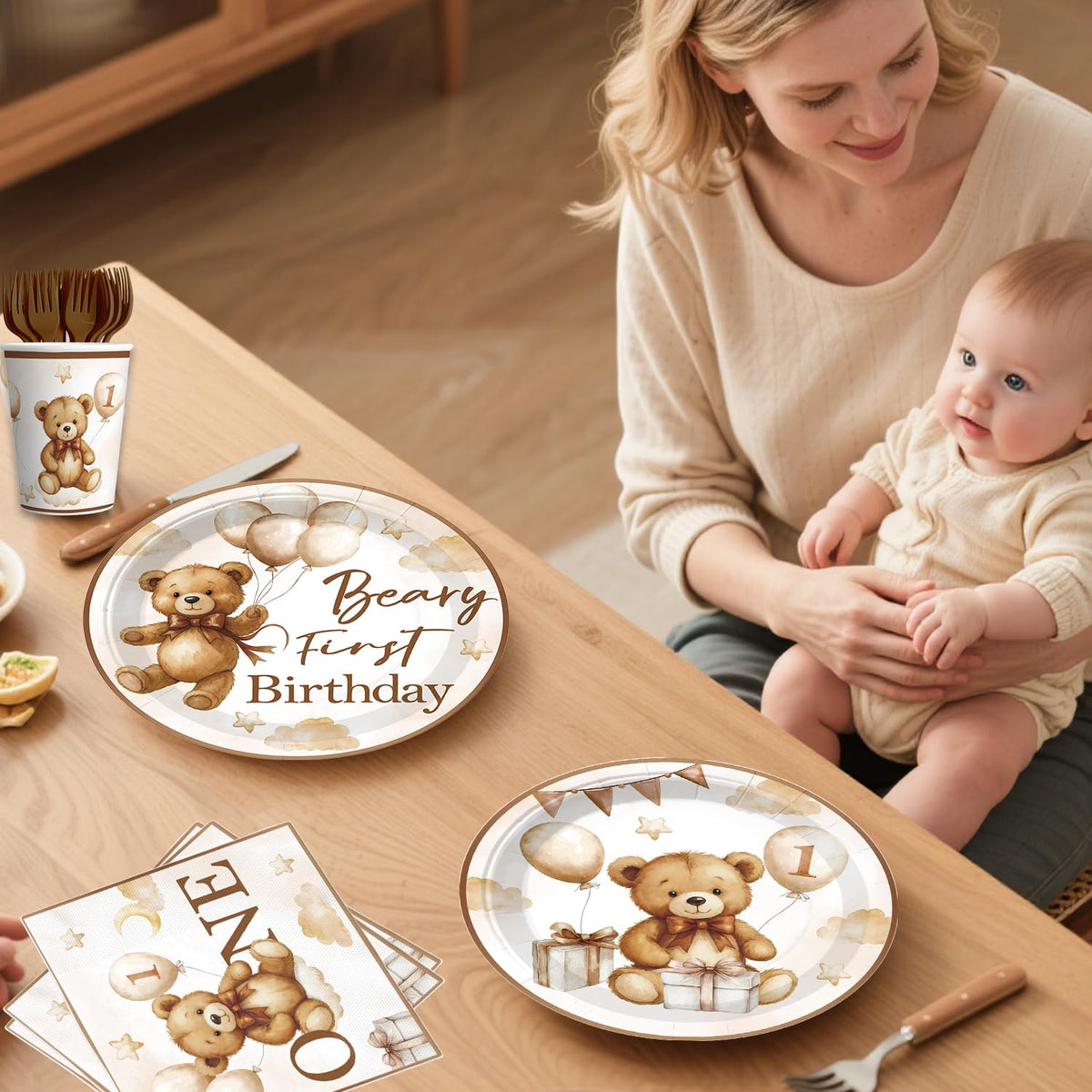 Cocomigo Beary first tablecloth adds waterproof protection and easy cleanup