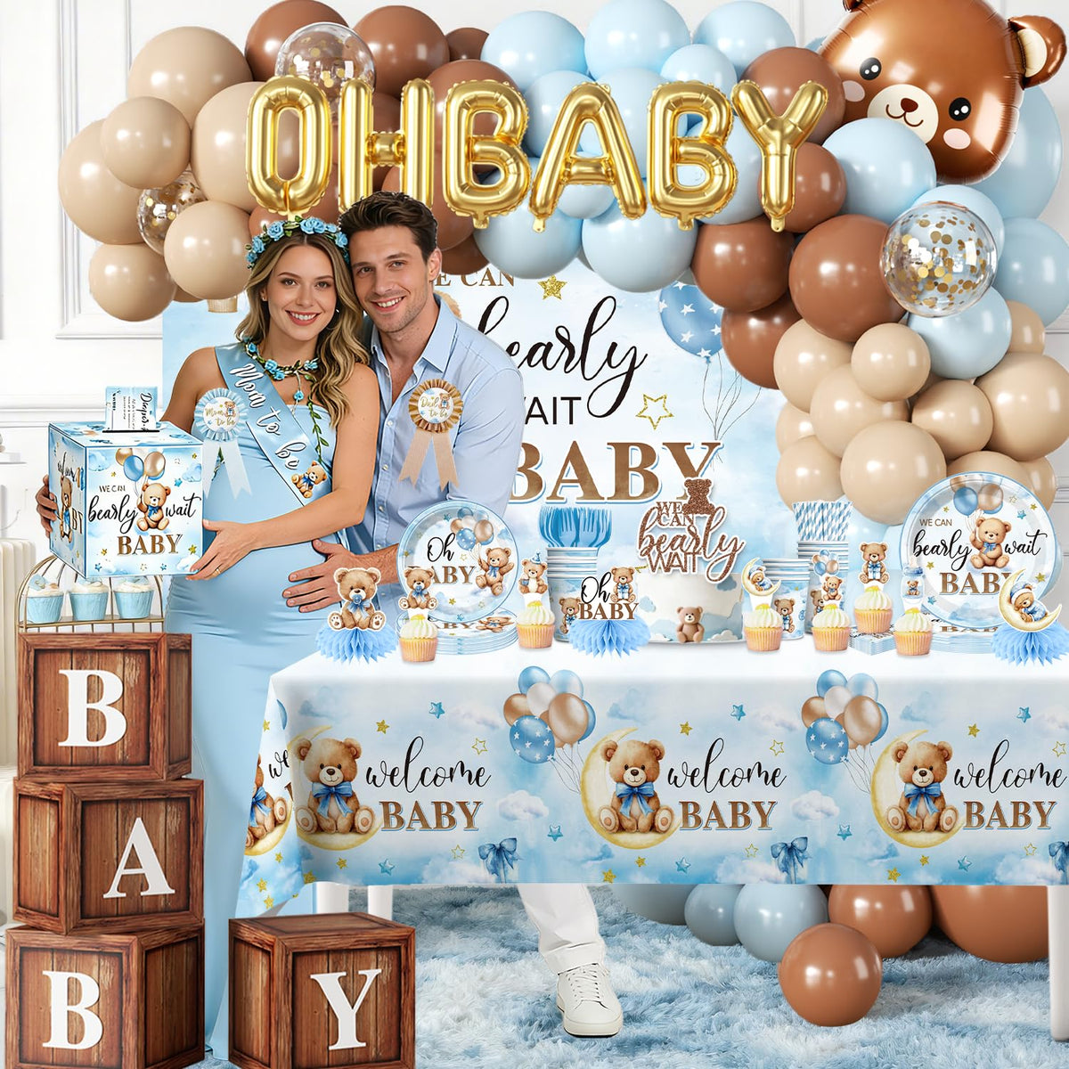 Cocomigo blue bear balloon arch kit creates a festive entrance