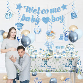 Cocomigo blue tablecloth balloons and swirls kit for fast styling