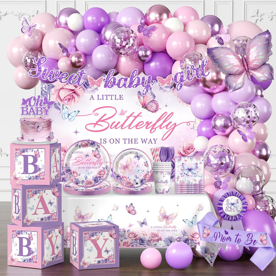 Cocomigo butterfly baby shower banner adds a festive welcome to the party