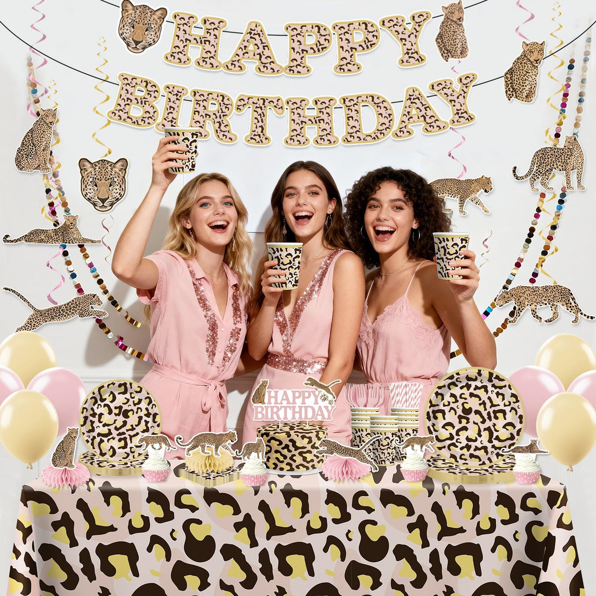 Cocomigo cheetah balloons complete the look with color and whimsy.