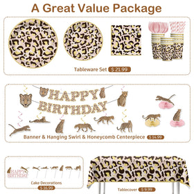 Cocomigo cheetah honeycomb centerpieces add depth for tables and photos.