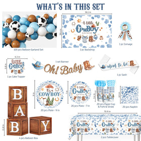 Cocomigo cowboy baby shower backdrop creates photo worthy western scenery.