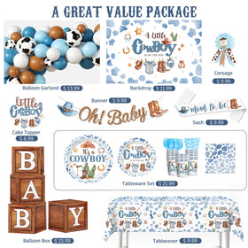 Cocomigo cowboy baby shower balloon box acts as a playful focal point.