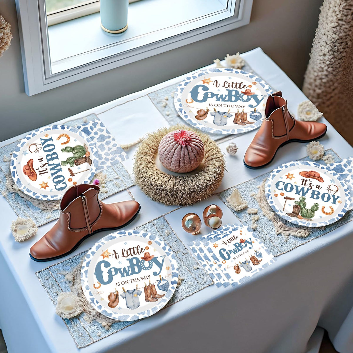 Cocomigo cowboy baby shower dad-to-be corsage coordinates outfits and photos.