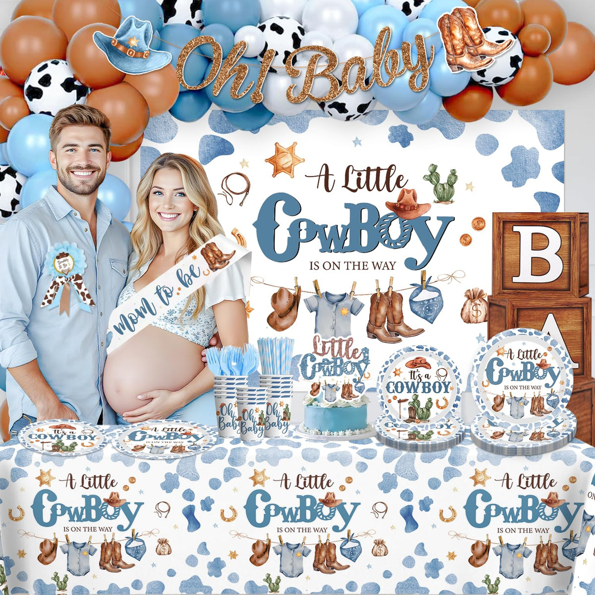 Cocomigo cowboy baby shower mom-to-be sash highlights the guest of honor.