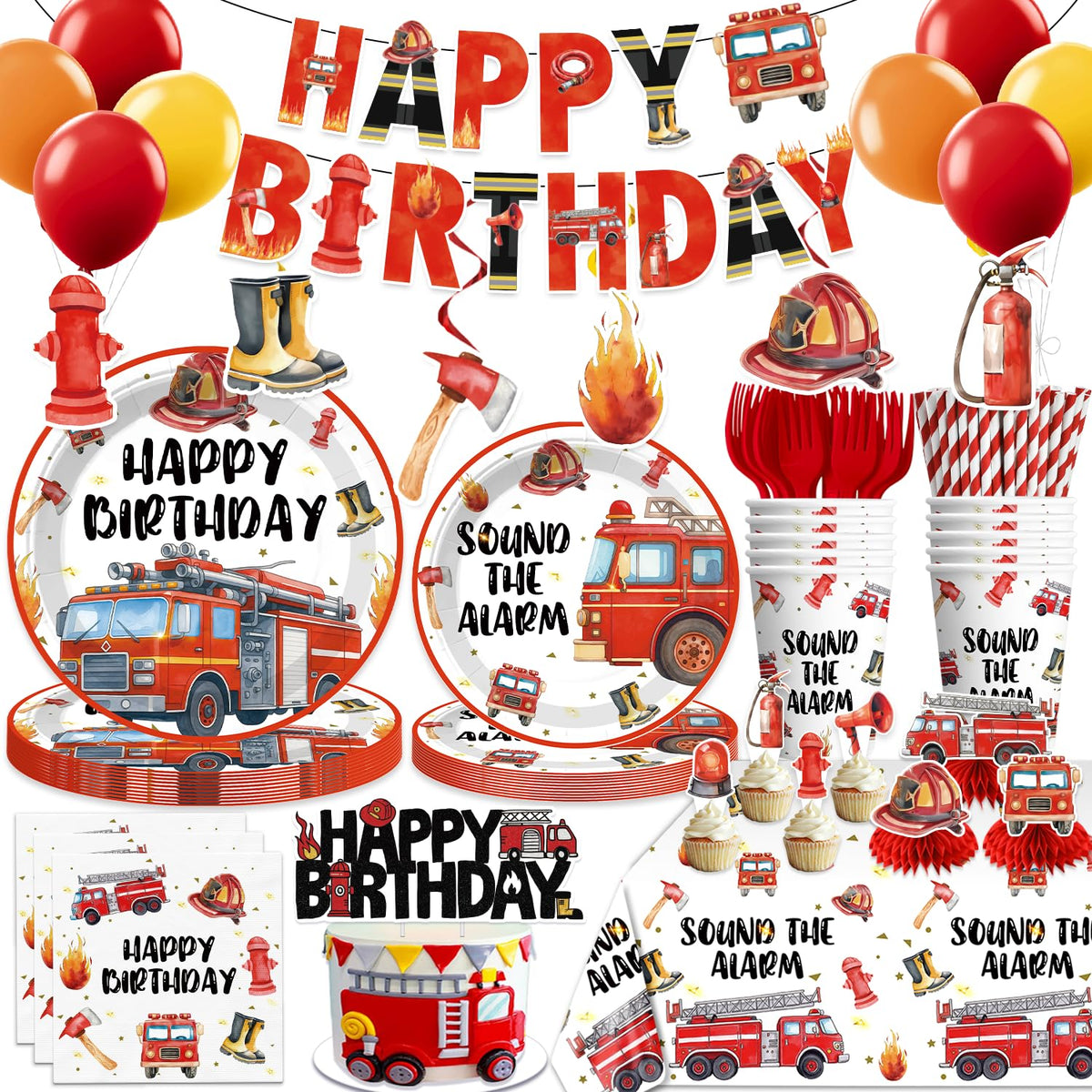 Cocomigo firetruck banner brightens party backdrop and photo ops.