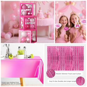 Cocomigo fringe curtains frame the party space with shimmer