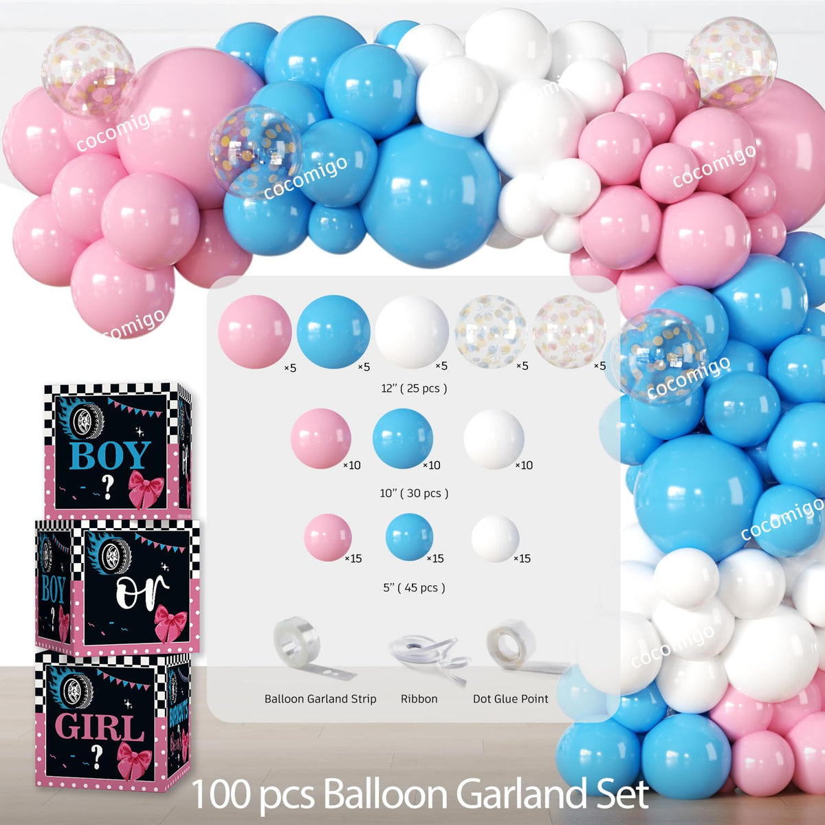 Cocomigo aluminum film balloons provide shimmer for the reveal
