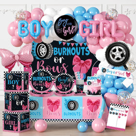 Cocomigo gender reveal backdrop enhances the party centerpiece and reveal moment
