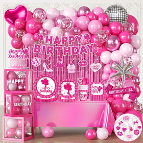 Cocomigo hot pink birthday banner decorates the party backdrop