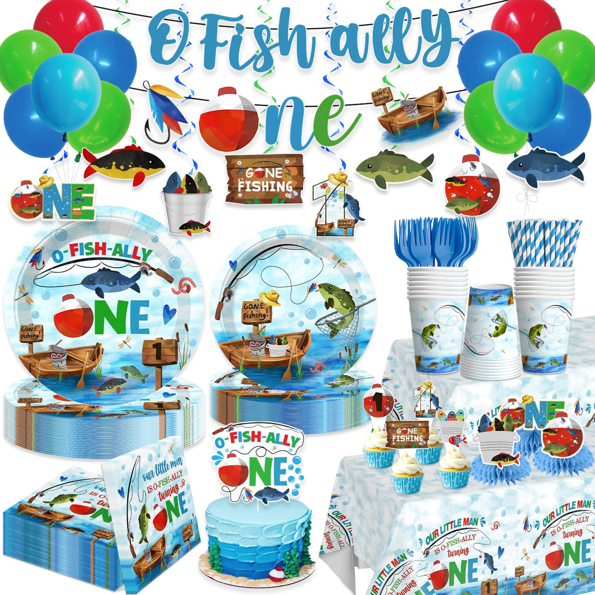 Cocomigo O Fishally One banner for Gone Fishing party décor easy setup