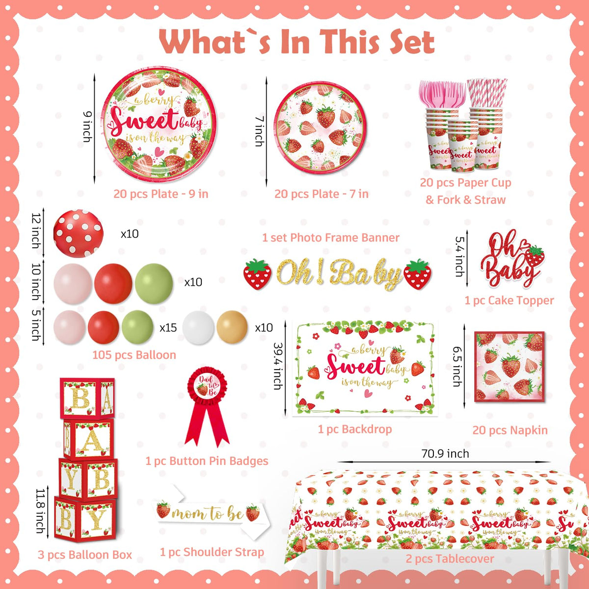 Cocomigo strawberry baby shower backdrop creates a photo-ready scene