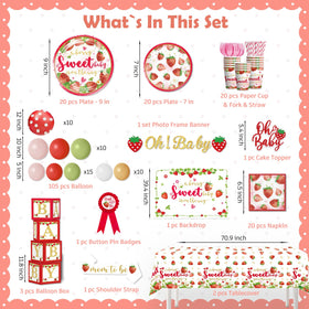 Cocomigo strawberry baby shower backdrop creates a photo-ready scene