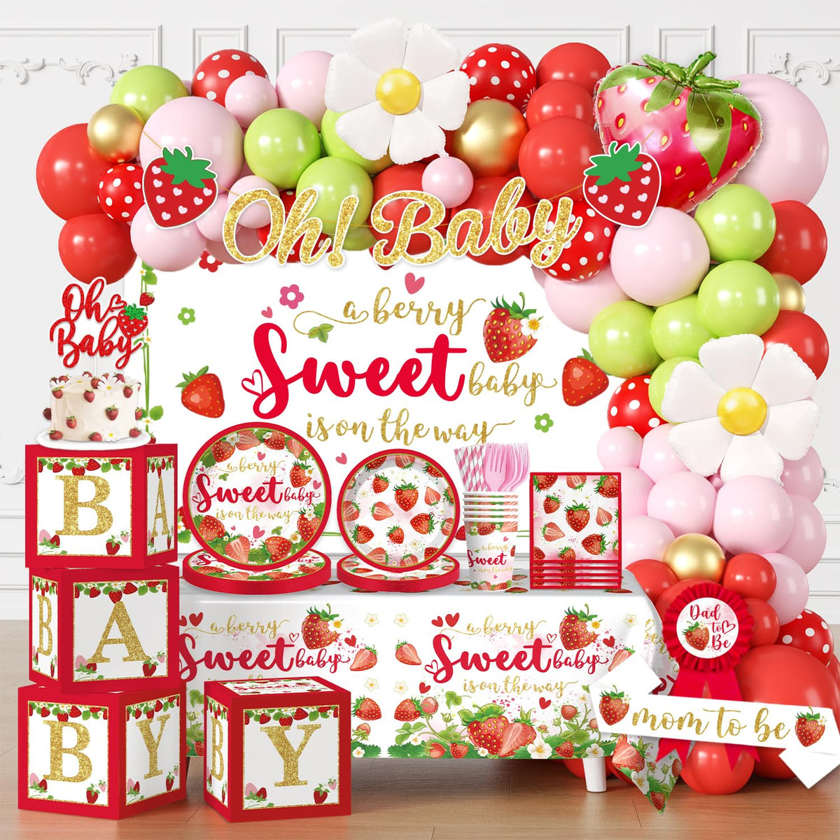 Cocomigo strawberry baby shower banner for berry-themed party