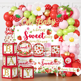Cocomigo strawberry baby shower banner for berry-themed party