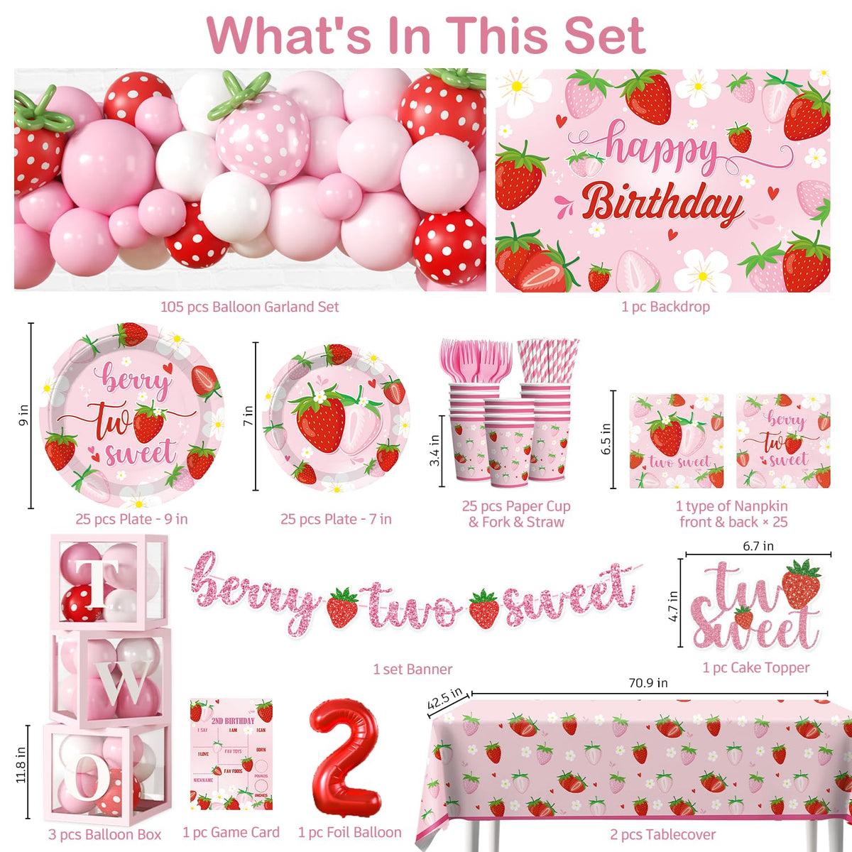 Cocomigo strawberry foil balloon adds a shiny focal point to the party