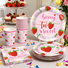 Cocomigo strawberry tablecloths protect surfaces while tying the theme together