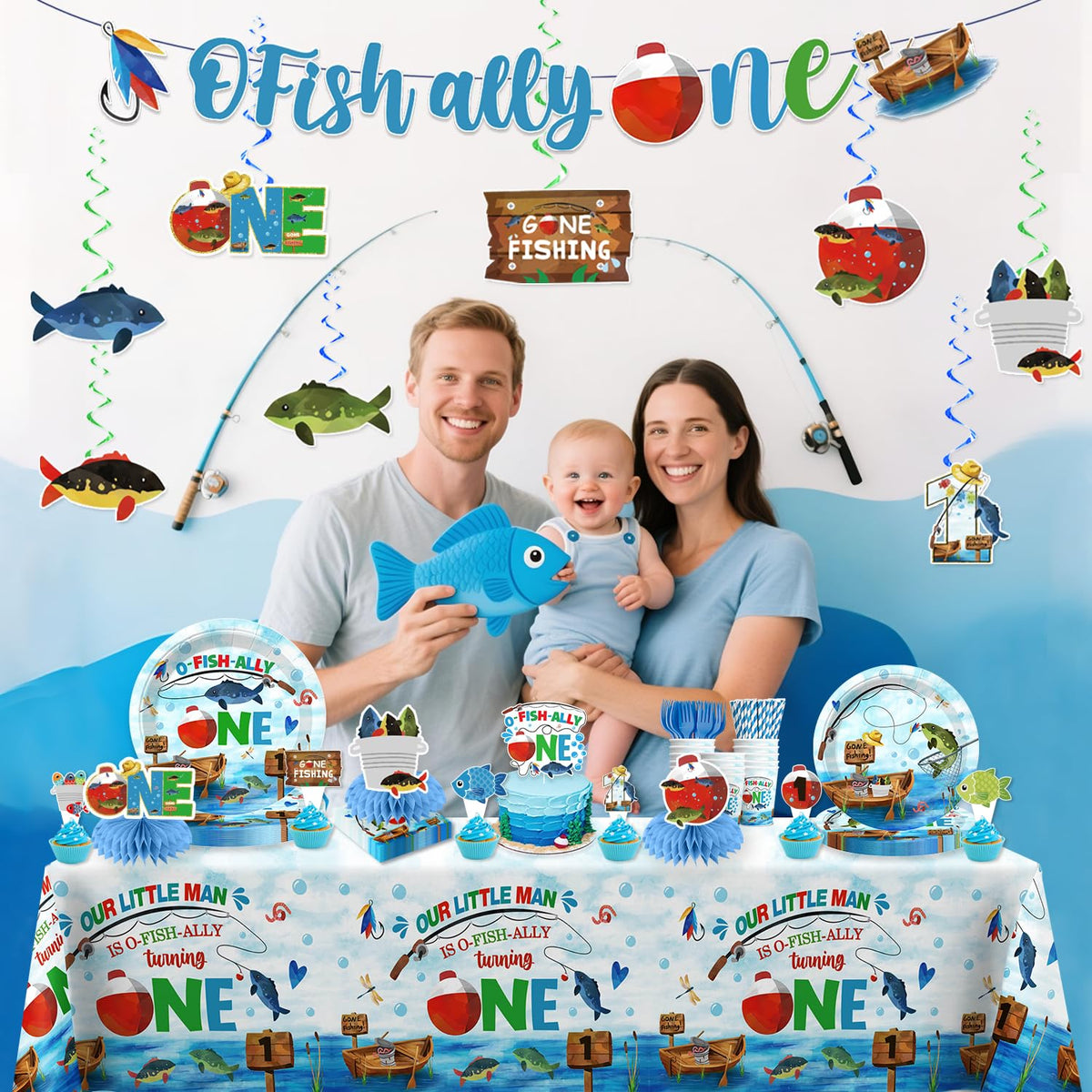 Cocomigo table cloth 70.8x42.5 inches for Gone Fishing setup