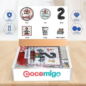 cocomigo Two Fast banner decor adds vibrant race car theme to celebrations