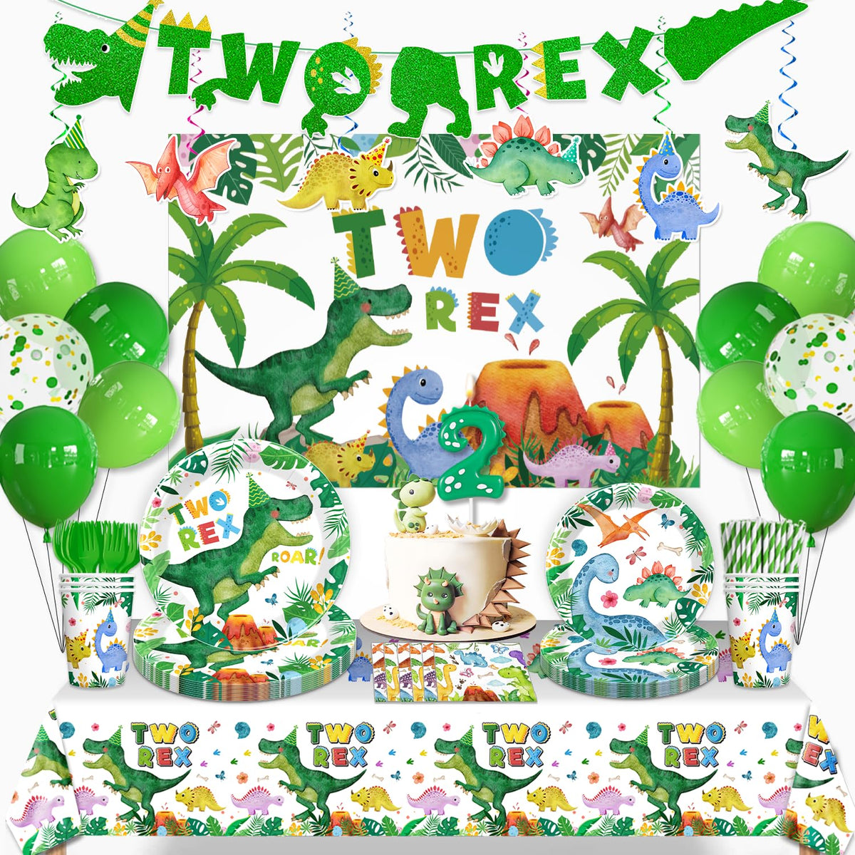 Cocomigo Two Rex banner decor for dinosaur party walls