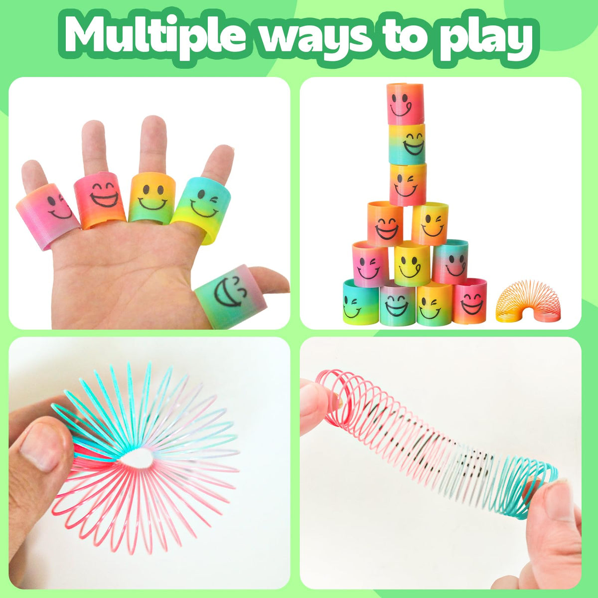 Cocurb bright colored springs closeup showing non-toxic, durable play pieces.