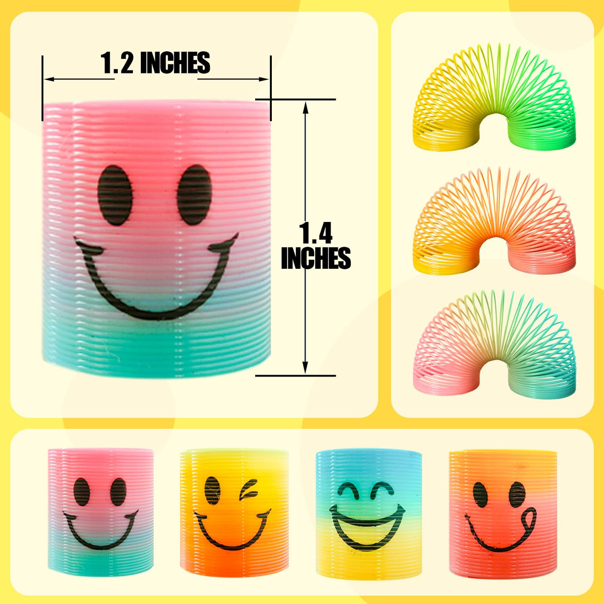 Cocurb four-design smiling-face springs for kid-friendly party souvenirs.