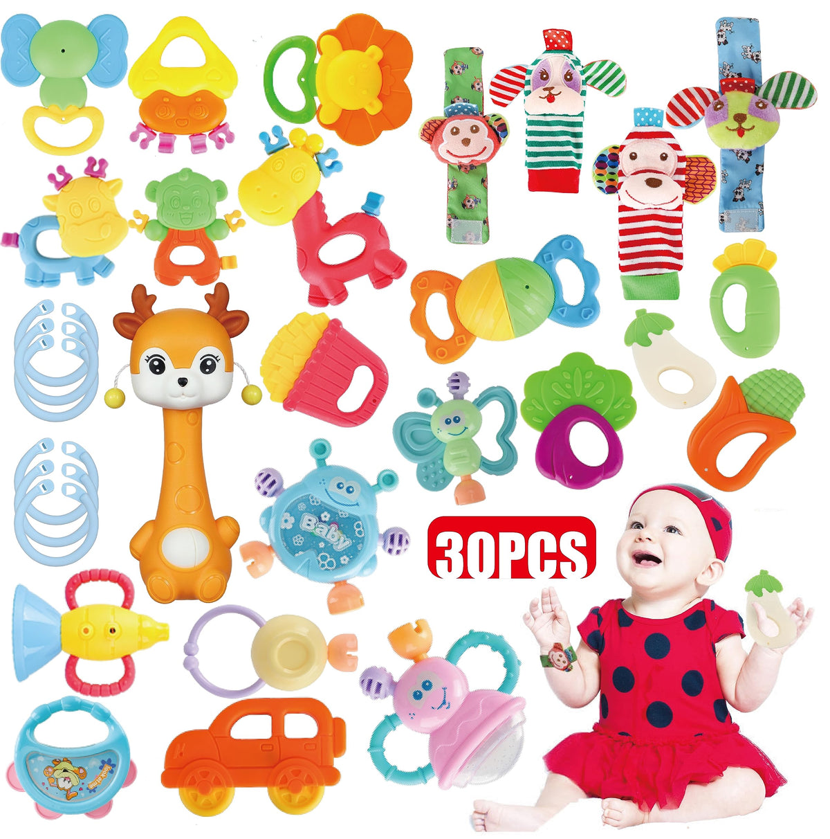 Cocurb high-contrast rattle set engages infants with vivid visuals and gentle sounds.
