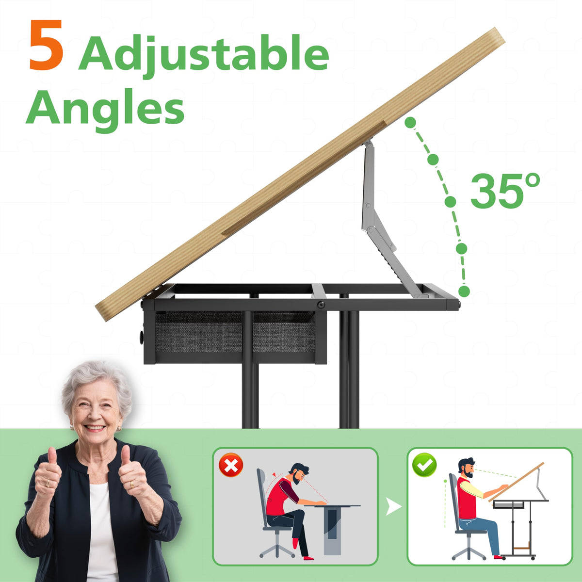 CODACE puzzle table adjustable height suits sofas, chairs, or wheelchairs