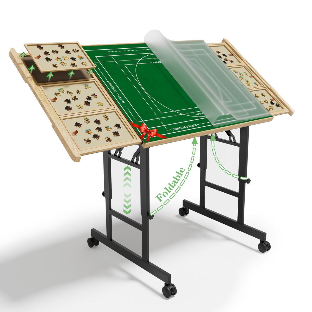 Codace puzzle table with drawers demonstrates space-saving folding design.