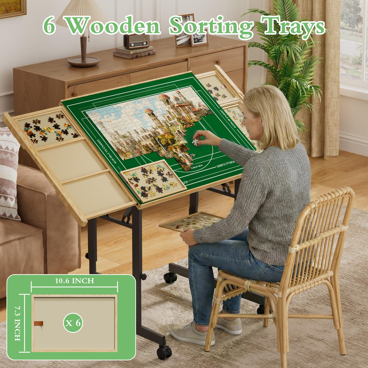 Codace puzzle table with drawers shows quick setup with pre-attached legs.