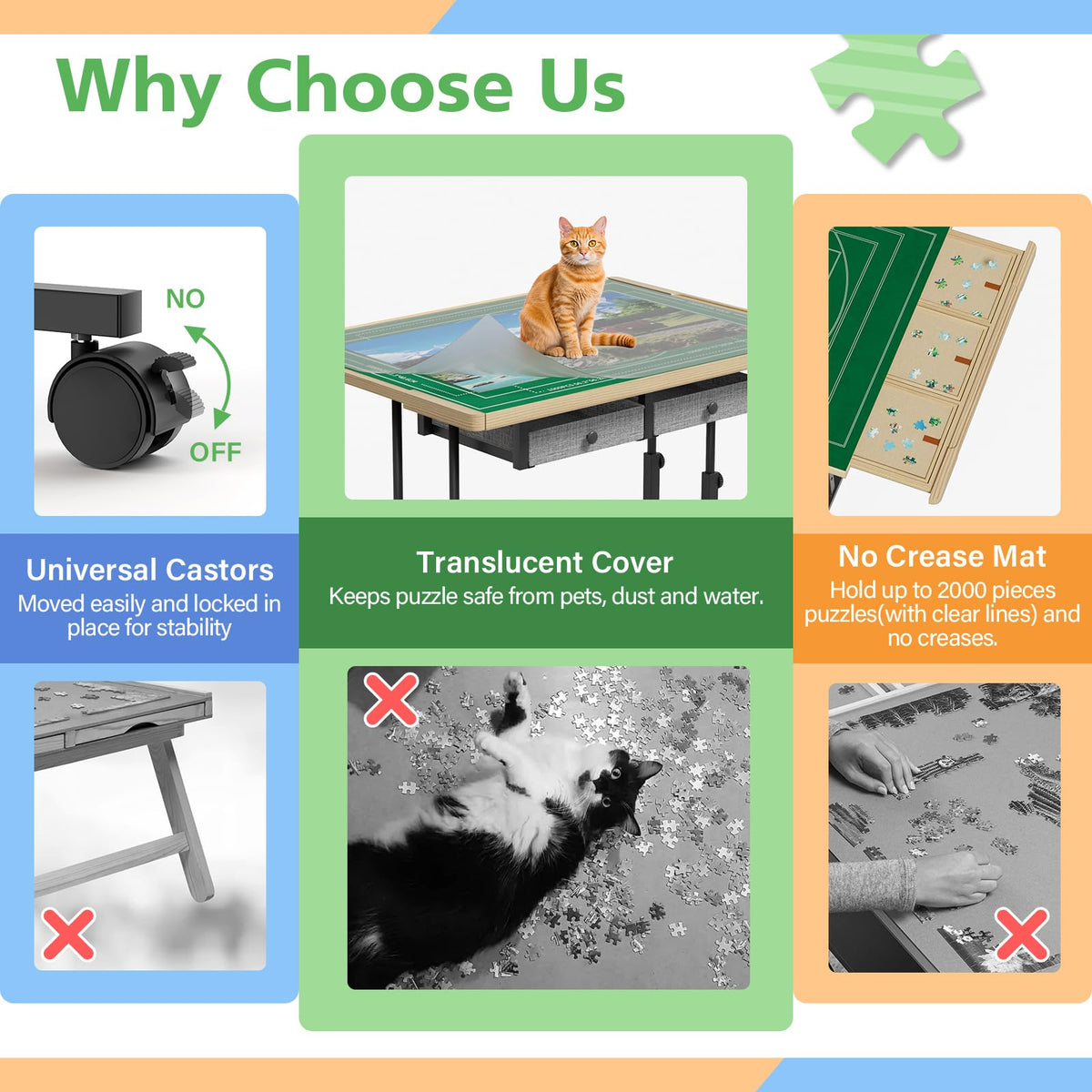 CODACE puzzle table steel frame provides sturdy puzzling stability