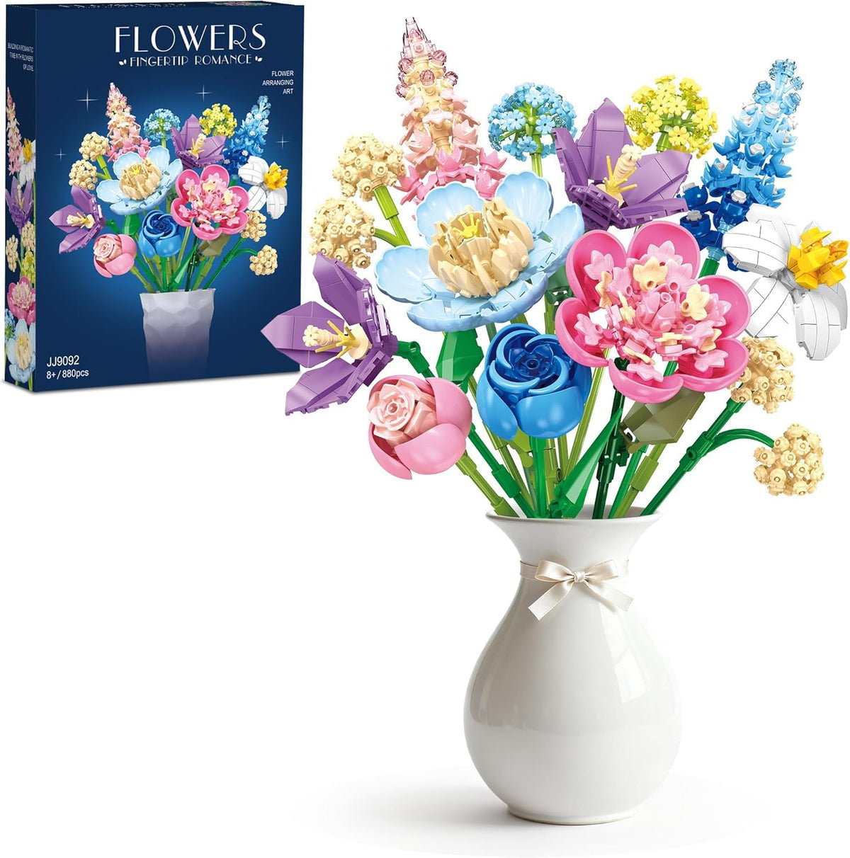 Cogibrix bouquet-building-set packaging showcases durable blooms for long-lasting decor.