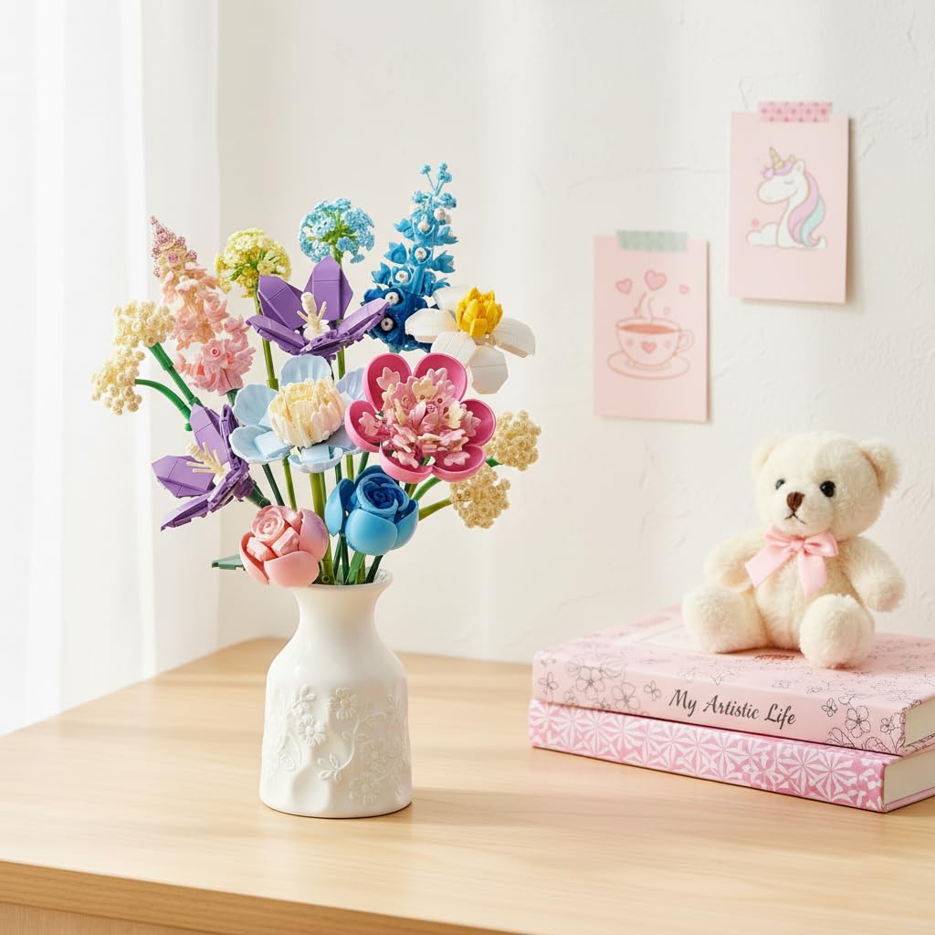Cogibrix bouquet-building-set vase-display shows versatile arrangement ideas.