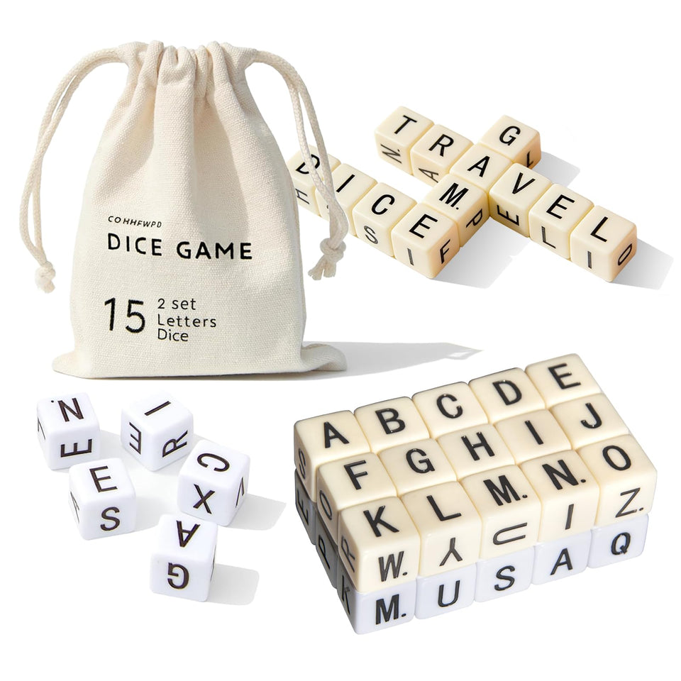 COHHFWPD full alphabet dice close-up showing clear letter faces and tactile feel