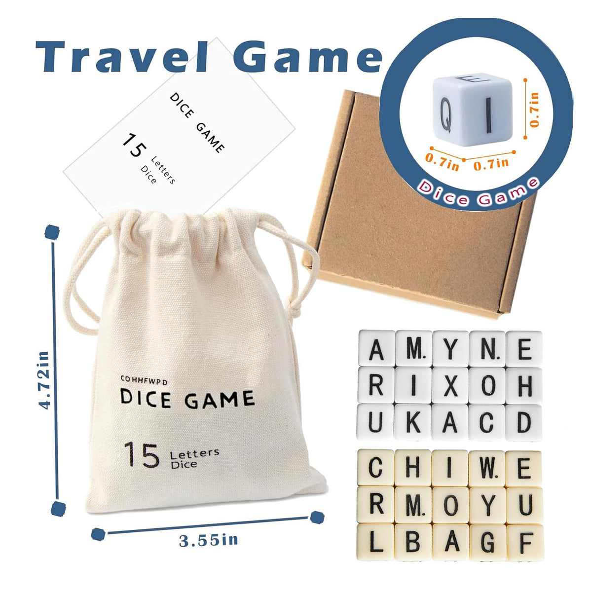 COHHFWPD travel pouch with dice for portable word games on the go